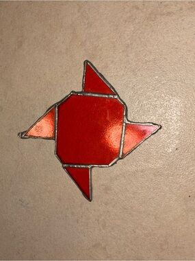 Vintage Handcrafted Red Stained Glass Pinwheel Star Suncatcher Hanging